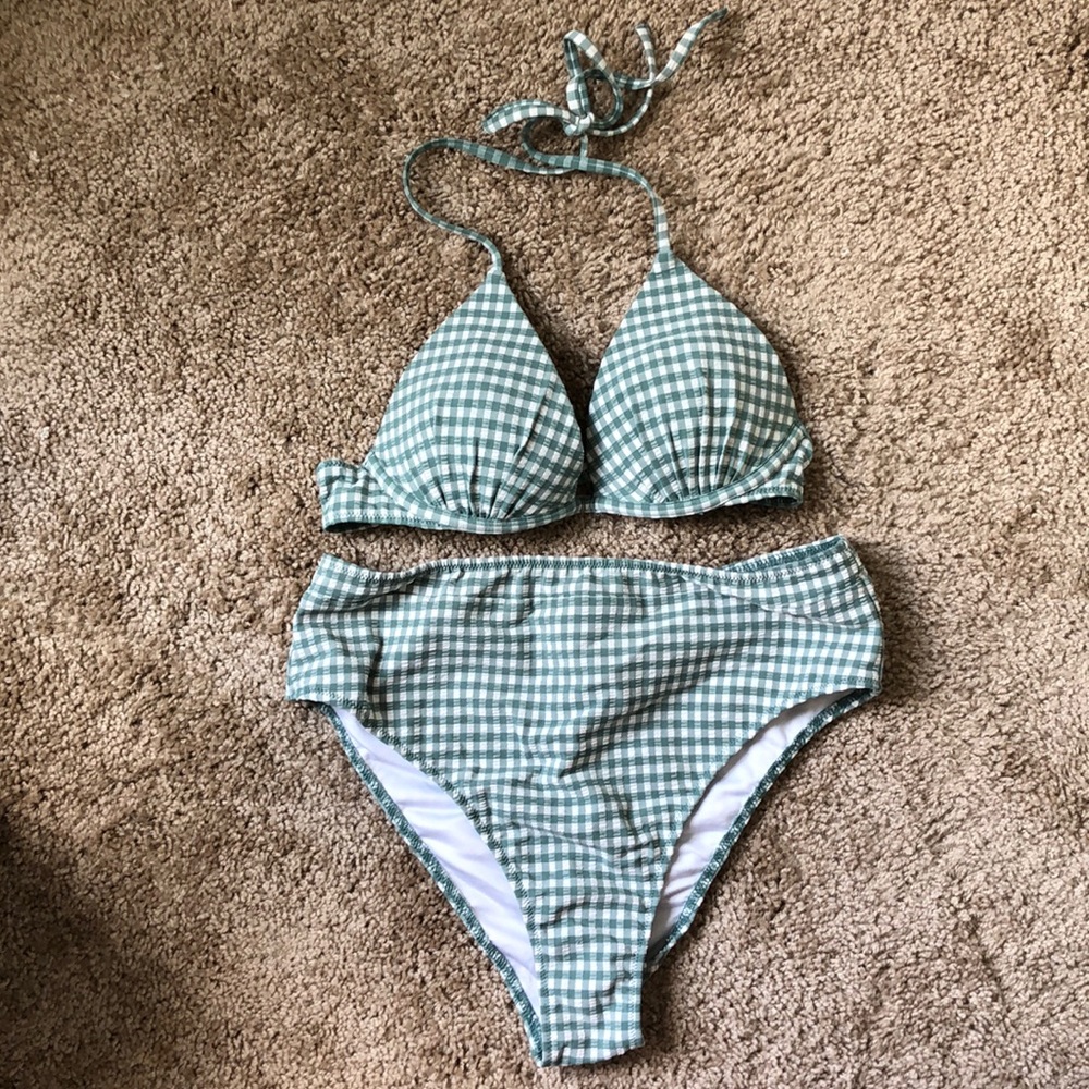 Checked Green High rise Bikini